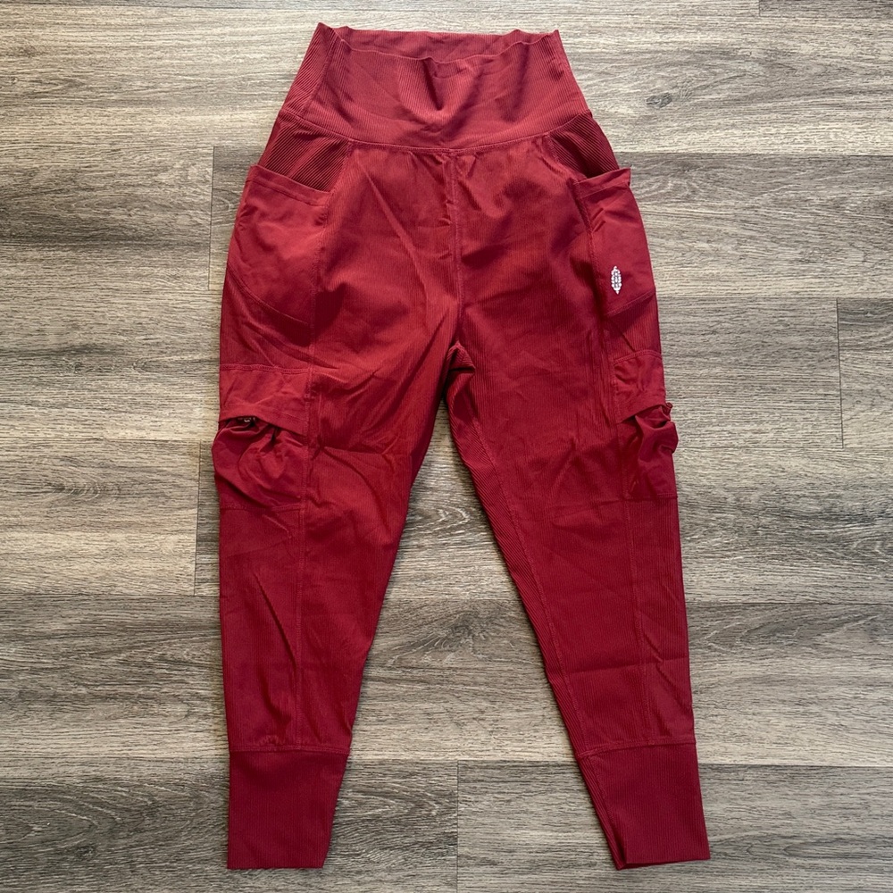 Free People Movement Burgundy Leggings High rise Ribbed Take a Hike Harem Pants